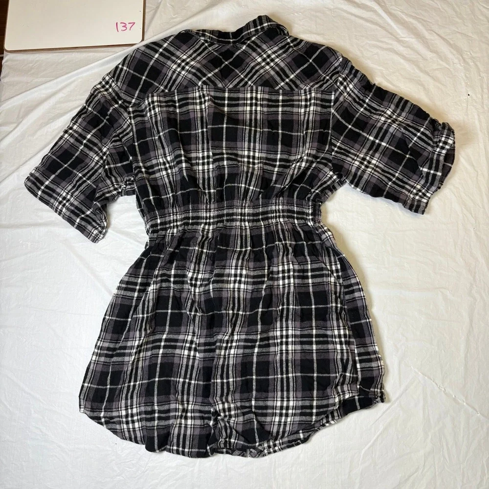 derek heart Black White Plaid flannel Button Front Shirtdress Womens L Y2K - Picture 4 of 7